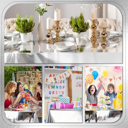 3 Pcs Silver Tablecloth Set - 54x72 Inch Disposable Foil Covers