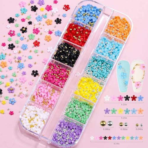 3D Acrylic Flower Nail Art Charms with Rhinestones Pearls and Caviar Beads