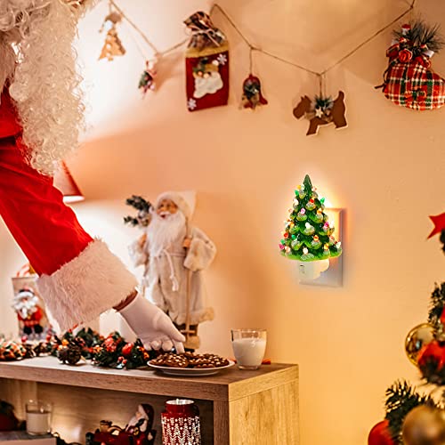 Christmas Ceramic Tree Night Light with Snow Cover - Multicolor Bulbs, Swivel Plug, On/Off Switch