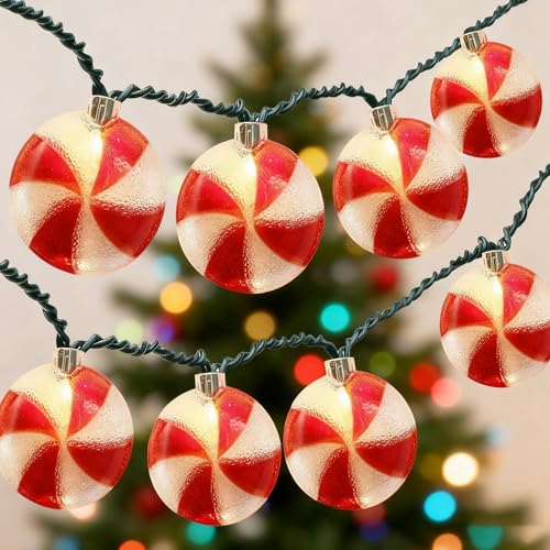 8.5Ft Peppermint Candy String Lights with 10 Incandescent Bulbs - Holiday Decor - Variation of Candy Lights / 11Ft