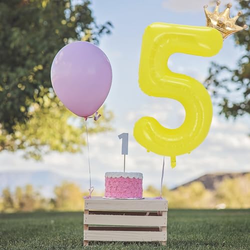 40 Inch Yellow Number 5 Crown Balloon Set for 5th Birthday Party