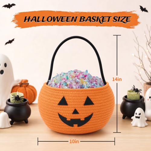 Pumpkin Trick or Treat Basket for Kids - Cotton Rope Halloween Bucket