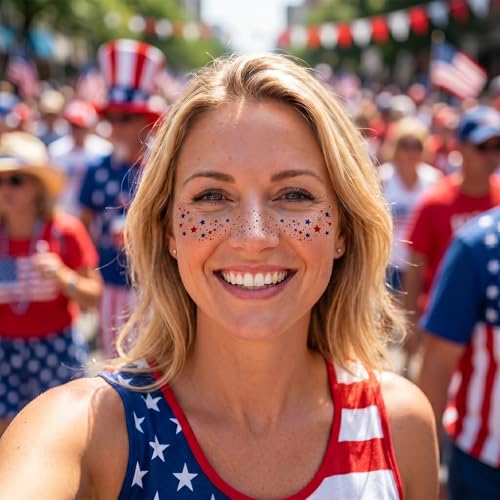 4th of July Patriotic Face Glitter Star Temporary Tattoos 6 Pack