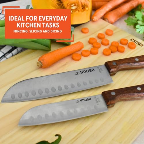 IMUSA 2-Piece Santoku Knife Set, 5" & 7" Stainless Steel with Wood Handles
