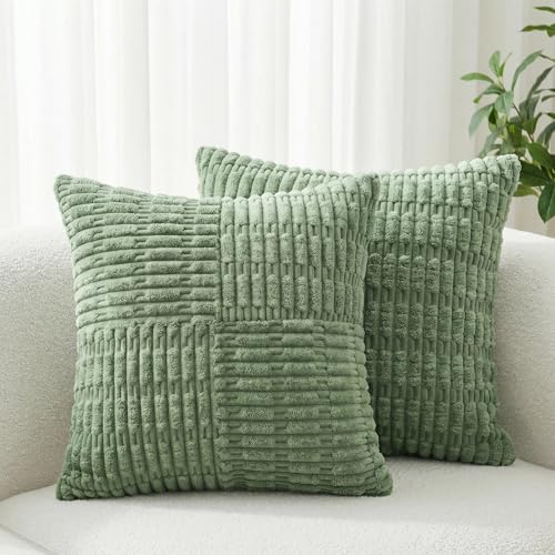 Ni-JASW Sage Green Corduroy Throw Pillow Covers 18x18 Set of 2 - Dual-Sided Design