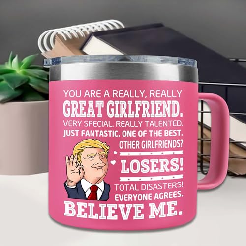 Girlfriend Mug - Romantic 14oz Pink Tumbler with Holiday Message - Gift for Her - Girlfriend Variation