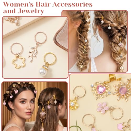 Macuezu 36 PCS Hair Charms for Braids Gold Cuffs and Rings for Locs
