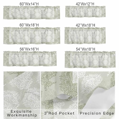 Sage Green Gradient Window Valance for Kitchen & Cafe - 54x18in