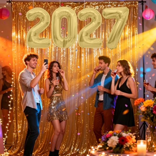 Muting Gold 2027 Number Balloons for New Year Graduation Party Decorations - 4 Pack