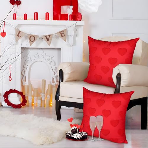 Valentine's Day Heart Throw Pillow Covers Set of 2 18x18 Inch Decorative Cushion Cases