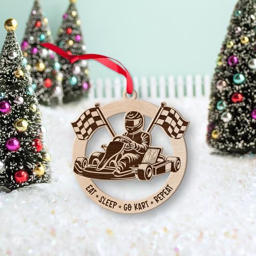 Wooden Go Kart Ornament for Christmas Tree Decoration - Racing Keepsake
