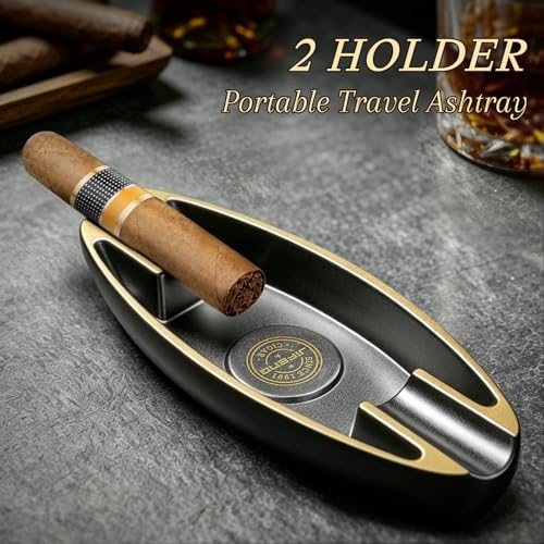 CIGARFEAST Portable Cigar Ashtray - Black, Windproof Boat Design for Outdoors