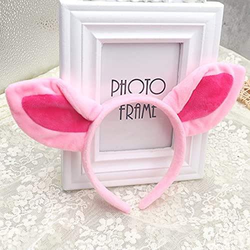 Pink Pig Ears Headband Nose Bow Tie and Tail Costume Set for Cosplay and Parties