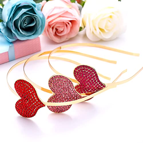 NVENF 3PCS Rhinestone Heart Headbands for Women Valentine's Day