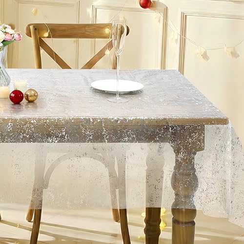 vveiiye 2 Pack White Rectangular Gauze Tablecloth 58x84 Inch with Silver Foil