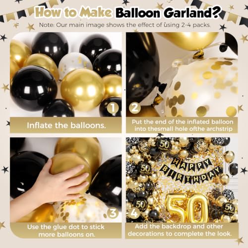 Black and Gold 50th Birthday Decorations Kit - 154pcs with Banner & Balloons