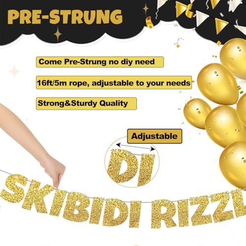 Skibidi Rizzler Turns 13 No Cap Banner - Glitter Birthday Decor