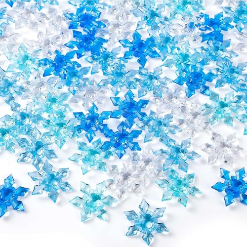 120Pcs Blue White Acrylic Snowflake Ornaments for Winter Decor