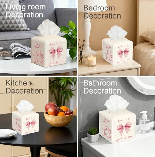 Christian Tissue Box Cover - White Christian Themes-01 PU Leather Cube