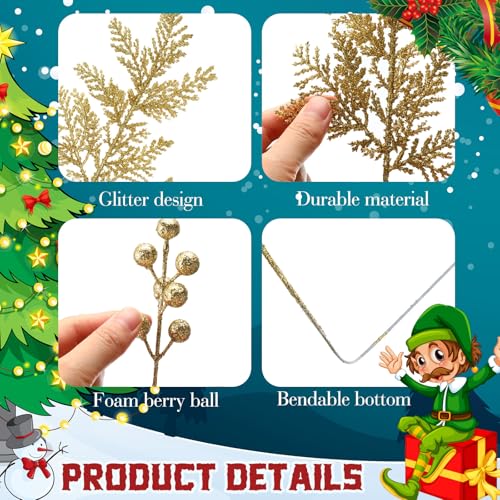 Gold Artificial Christmas Tree Picks Set - 80 Pieces Holiday Decor