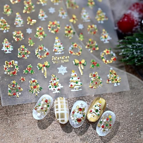 5D Embossed Christmas Nail Stickers Self-Adhesive Xmas Decals