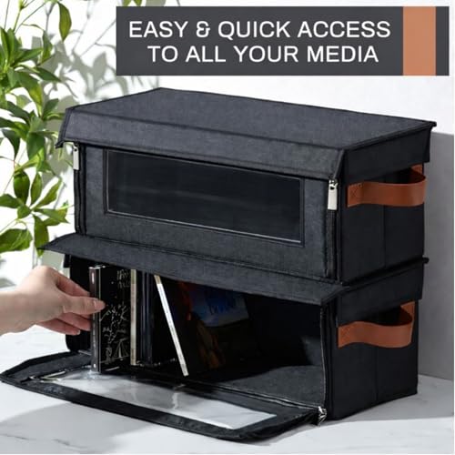Windyun Stackable CD Storage Box, 2-Pack, Holds 74 CDs with Window & Zipper