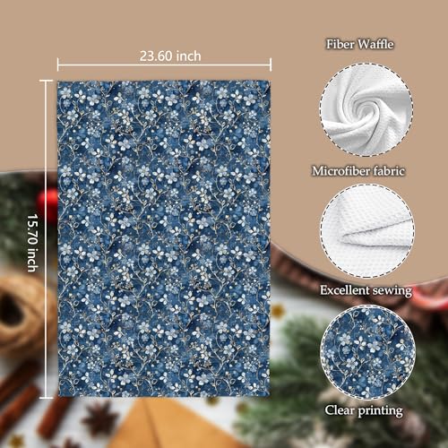 Vintage Blue Floral Kitchen & Bathroom Towels - 16x24 In.