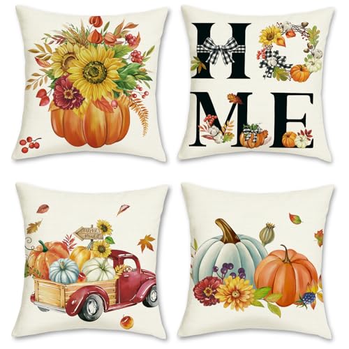 Autumn Pumpkin Throw Pillow Covers - Set of 4, 18x18 inches