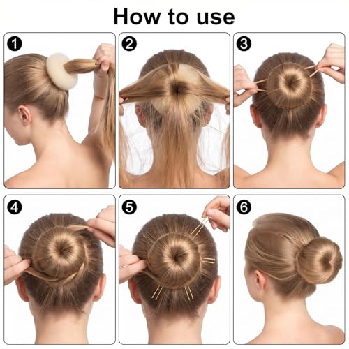HJZHII Hair Bun Maker Set with 4 Sizes Sponge Donuts and 20 Bobby Pins Cream