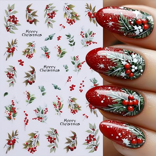 SHUXILIN Christmas Holly & Snow Tree Nail Art Stickers Decals