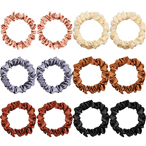 WILLBOND Small Satin Scrunchies 12 Pcs Bulk Silk Hair Ties Multicolor