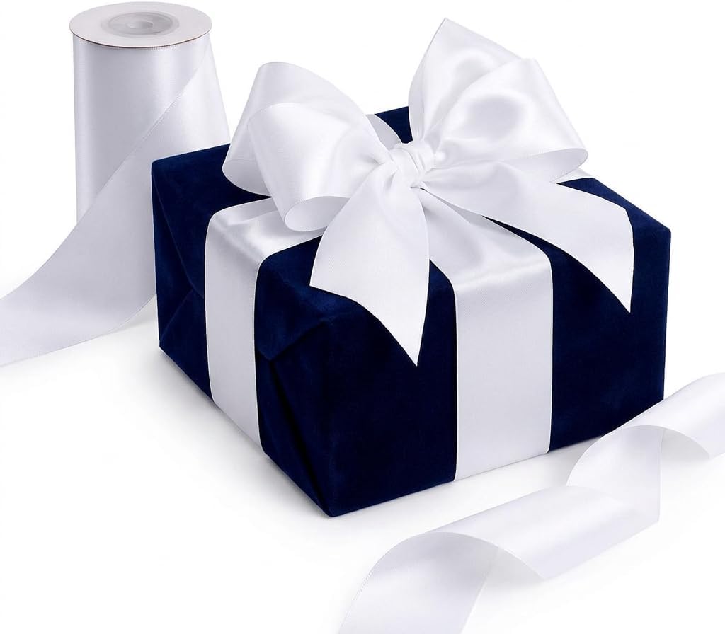 White Satin Ribbon - 4 Inch Double Face for Gift Wrapping & Wedding Decor | 10 Yards