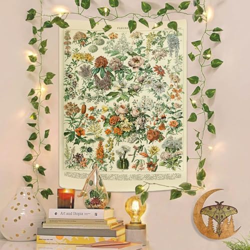 Vintage Botanical Flowers Tapestry Long Vertical Wall Hanging 48"x36"