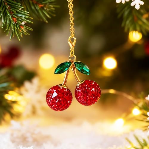 GZQCI 2-Pack Bling Red Cherry Car Mirror Charm Rearview Pendant