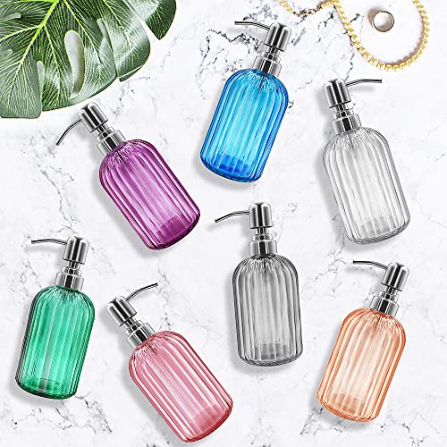 Pink Glass Soap Dispenser with Stainless Steel Pump - 14 Oz