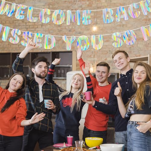 Iridescent Welcome Back Banner - Pre-Strung Holographic Decor