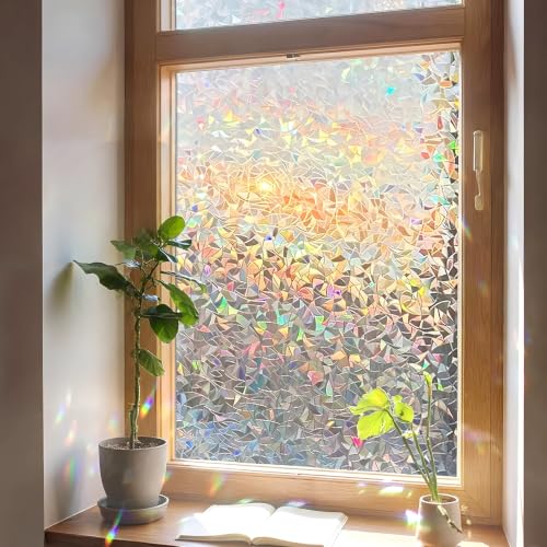 Transparent Rainbow Privacy Window Film – 17.5 x 78.7 inches, Reusable, No Residue