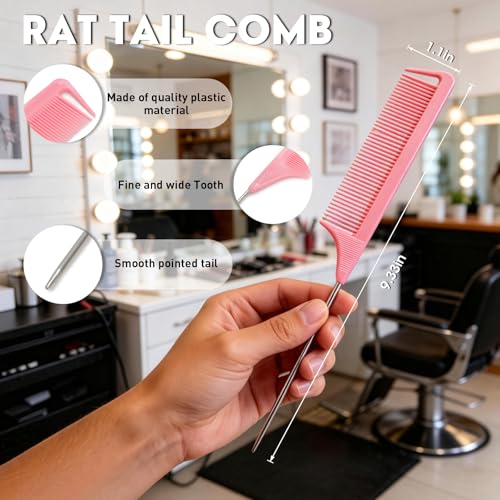 Rat Tail Combs Set 3Pcs Steel Pin Teasing & Parting Combs