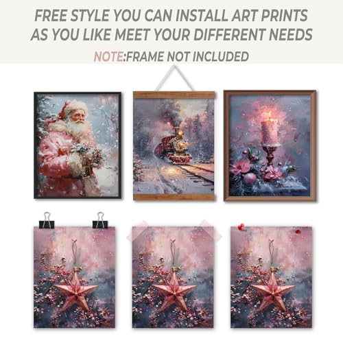 Christmas Wall Art Prints Set of 4 - Cozy 8x10 Decor