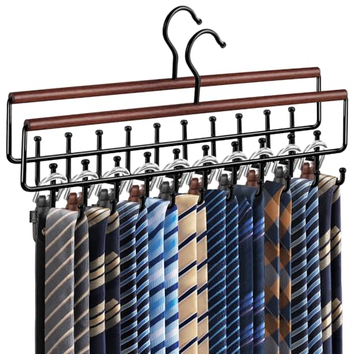 Wood Belt and Tie Organizer Rack with 20 Hooks - Space Saving Closet Storage
