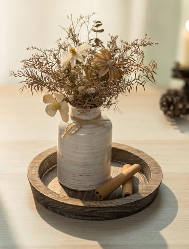Hanobe Small Brown Round Wood Candle Holder Tray - 7.8" Centerpiece