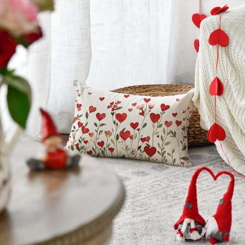 Valentine's Day Heart Floral Throw Pillow Cover, 12x20 Inch