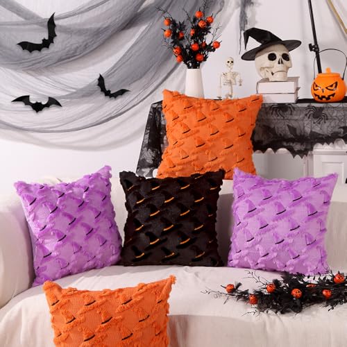 Halloween Orange Witch Hat Pillow Covers - Set of 2, 18x18"