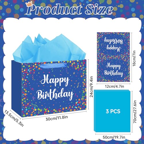 Blue Birthday Gift Bag Set for Men & Boys with Card & Tissue