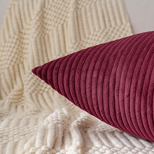 Yosodeko 12x24 Inch Striped Corduroy Lumbar Pillow Cover, Burgundy