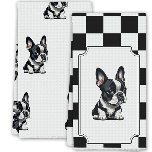 Boston Terrier Kitchen Towels Set of 2 - Cute Animal Design, 18x26in