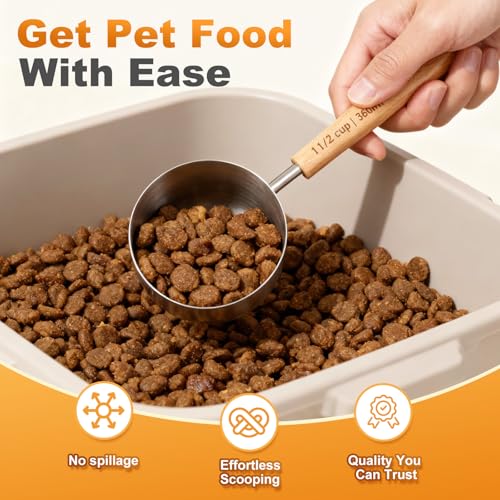 TREMENDRY 1/2 Cup Stainless Steel Pet Food Scoop with Wood Handle