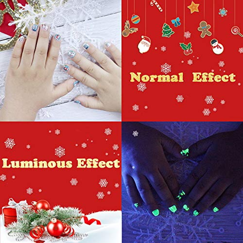 Luminous Christmas Nail Stickers for Kids - 6 Sheets of Glow Decals