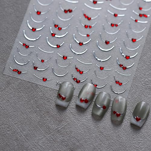 French Tip Nail Stickers with Heart Rhinestones DIY Manicure Decals