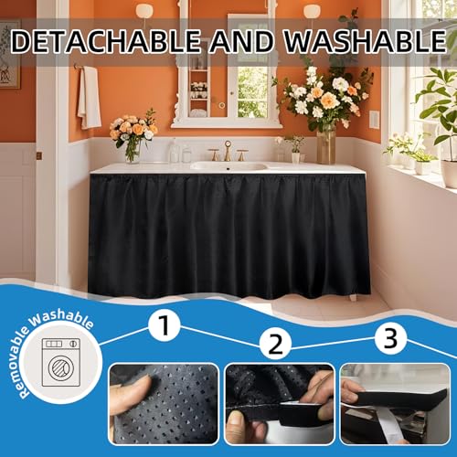 Black Waterproof Fabric Sink Skirt with Diamond Stitch Design - 55 x 32 Inches